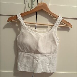 White Ribbed Women's Padded Tank Top